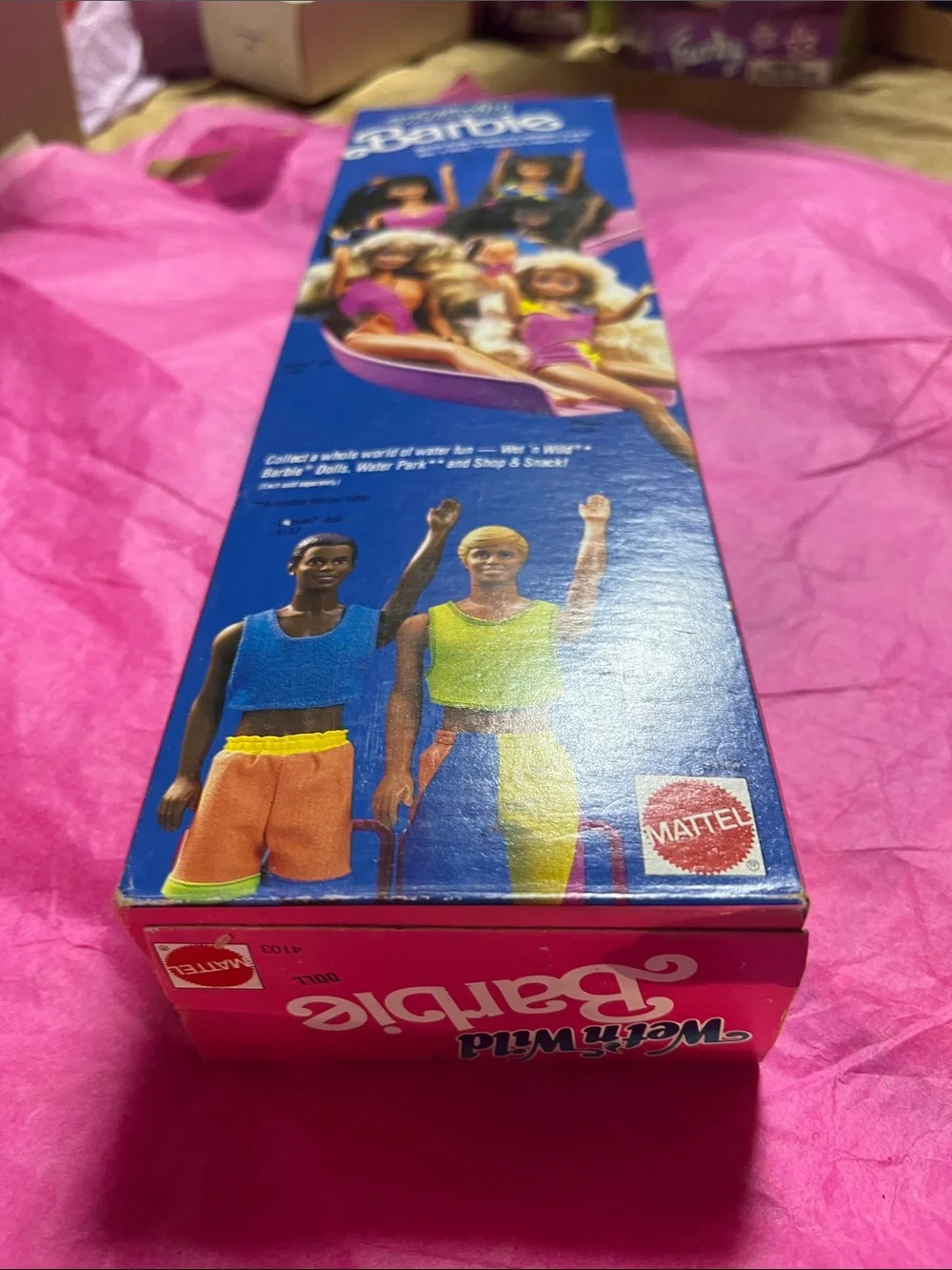 vintage 1989 Mattel Wet 'n Wild Barbie doll Pink & Orange Swimsuit NRFB